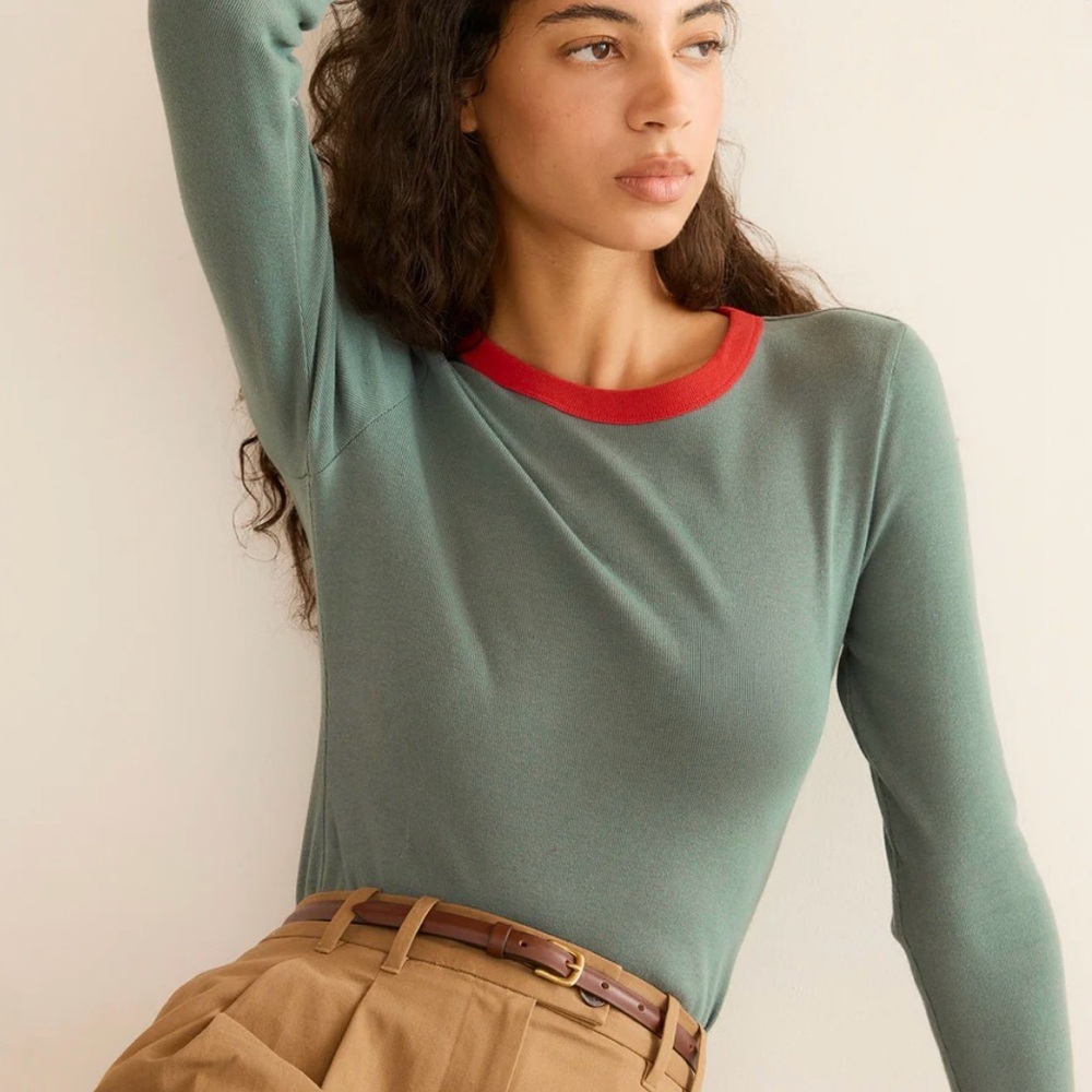 Doen 3/4 Sleeve Annie Tee in Teal/Red